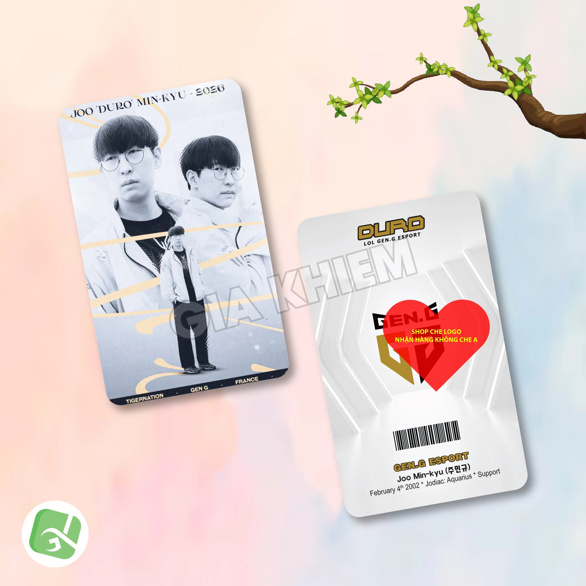 Photocard GENG Gen.G với Kiin, Canyon, Chovy, Ruler và Duro. Hình ảnh sắc nét, nhiều chất liệu giấy, phù hợp sưu tầm, decor góc gaming và làm quà fan LCK.
