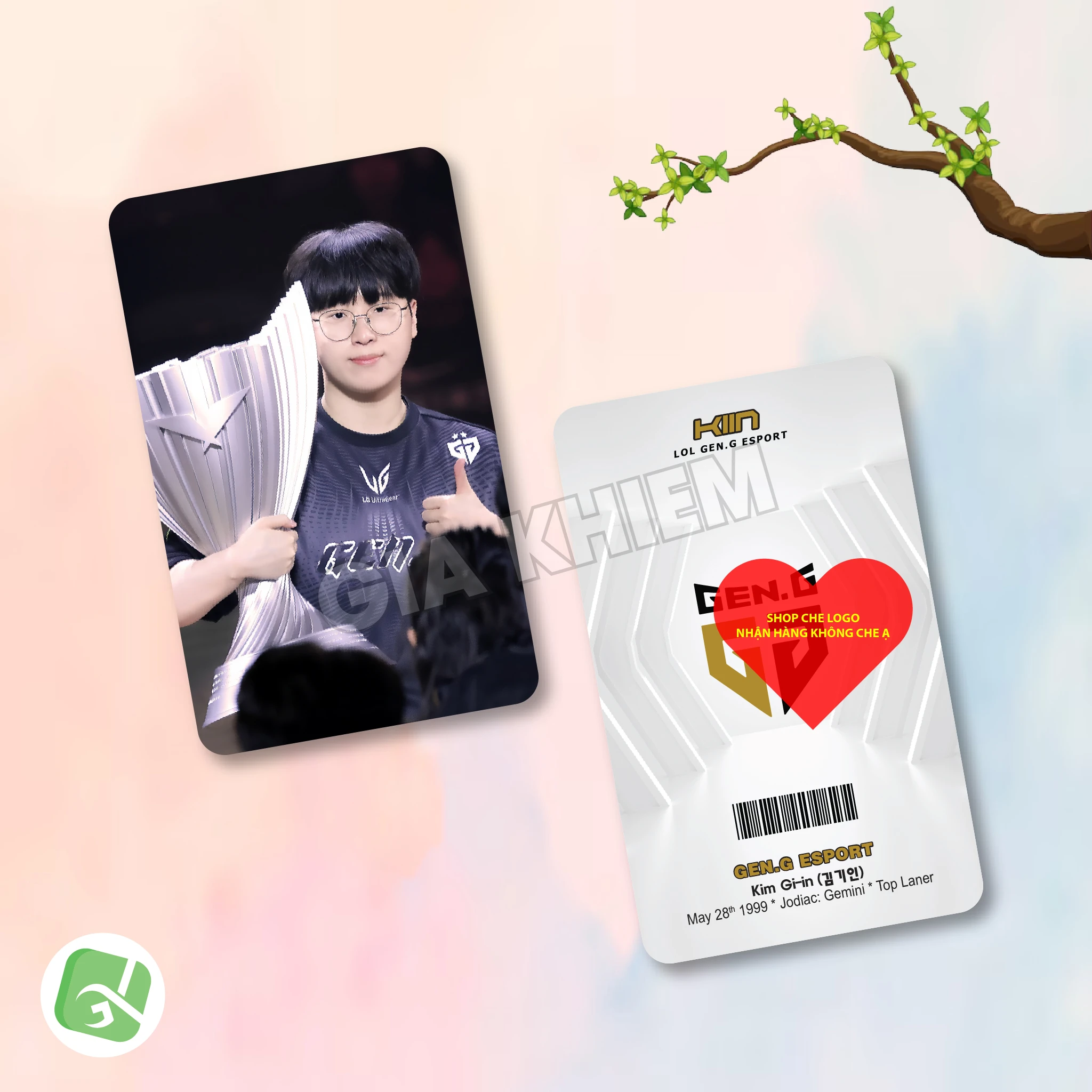 Photocard GENG Gen.G với Kiin, Canyon, Chovy, Ruler và Duro. Hình ảnh sắc nét, nhiều chất liệu giấy, phù hợp sưu tầm, decor góc gaming và làm quà fan LCK.